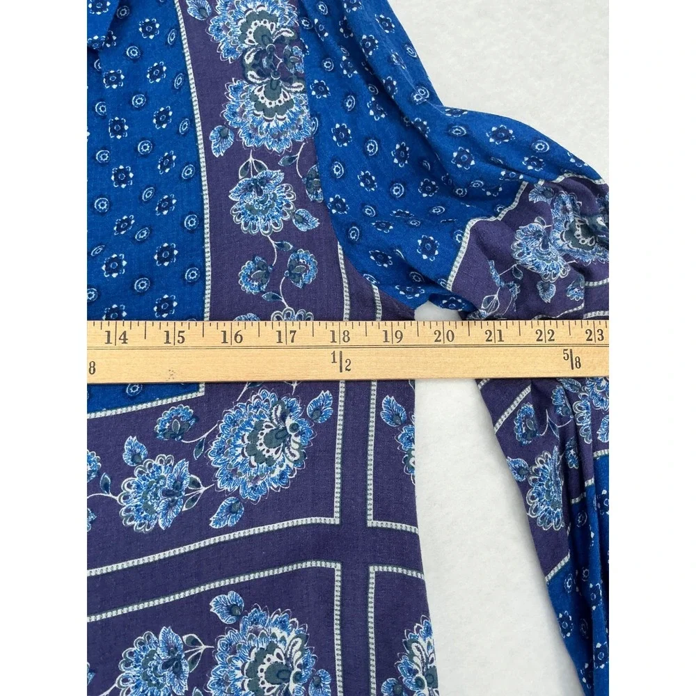 Free People Tunic Top Womens Small Blue Floral Mixed Print Boho Ruffle Sleeve